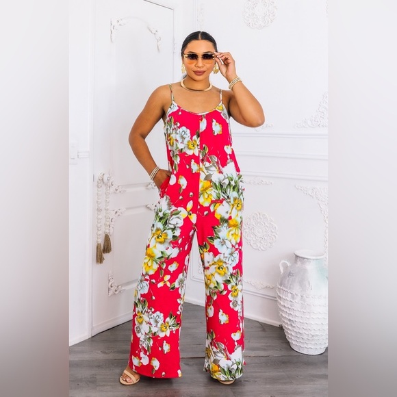 Floral Red Jumpsuit - Picture 1 of 5